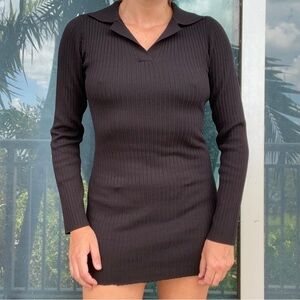 Black Polo Collar Bodycon Mini Dress M